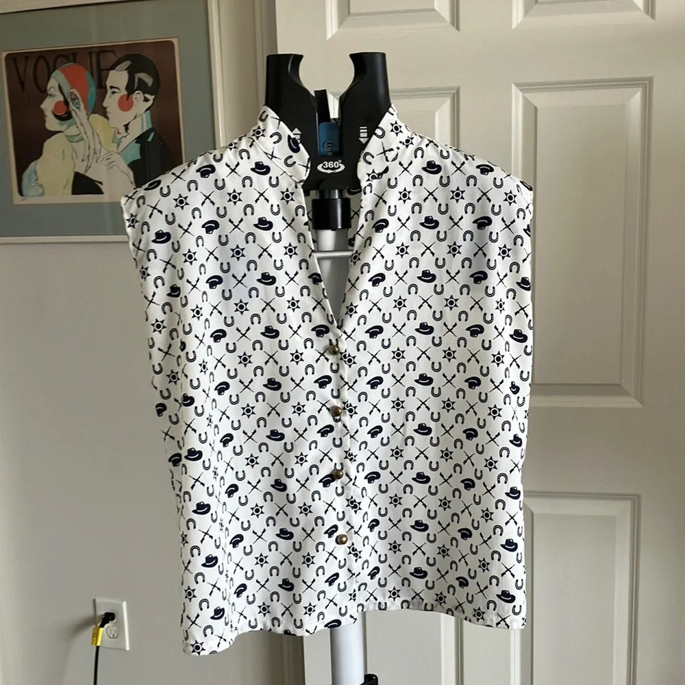 Vintage Audrey 3+1 XL sleeveless black & white  cowboy hats guns horsesho… - Picture 3 of 7